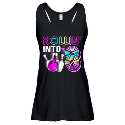 Rollin Into 8 Bowling Birthday Party 8th Birthday Retro Girl Ladies Essential Flowy Tank