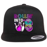 Rollin Into 8 Bowling Birthday Party 8th Birthday Retro Girl Flatbill Hat