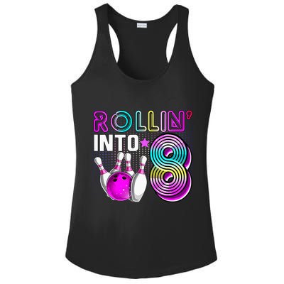 Rollin Into 8 Bowling Birthday Party 8th Birthday Retro Girl Ladies PosiCharge Competitor Racerback Tank