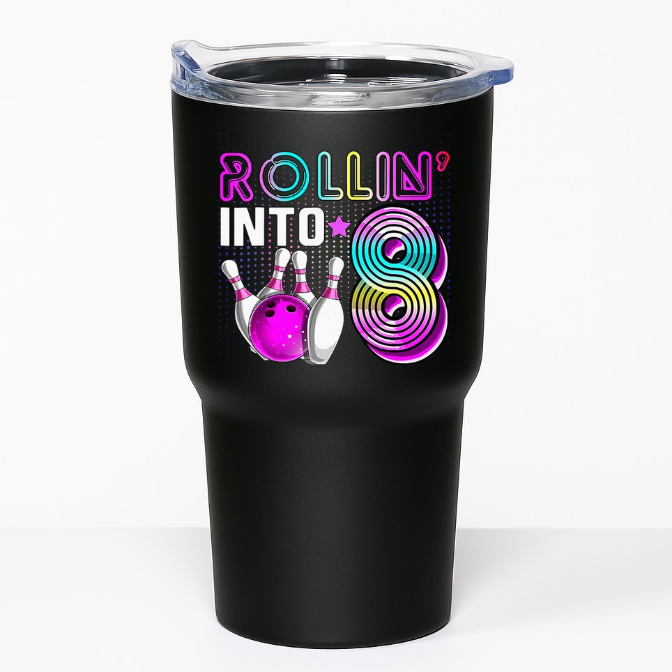 Rollin Into 8 Bowling Birthday Party 8th Birthday Retro Girl Tumbler
