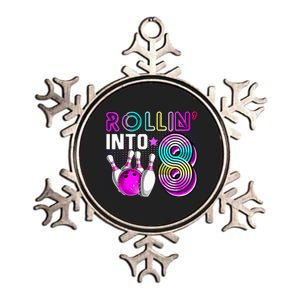 Rollin Into 8 Bowling Birthday Party 8th Birthday Retro Girl Metallic Star Ornament