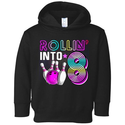 Rollin Into 8 Bowling Birthday Party 8th Birthday Retro Girl Toddler Hoodie