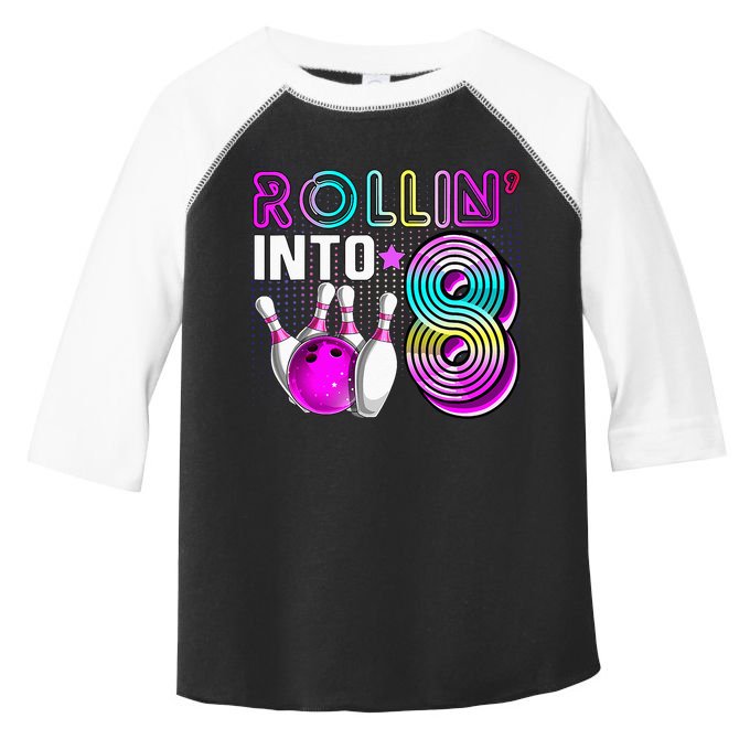 Rollin Into 8 Bowling Birthday Party 8th Birthday Retro Girl Toddler Fine Jersey T-Shirt