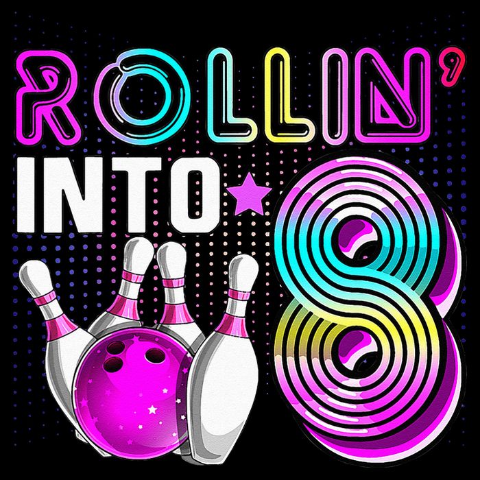 Rollin Into 8 Bowling Birthday Party 8th Birthday Retro Girl Womens T-Shirt