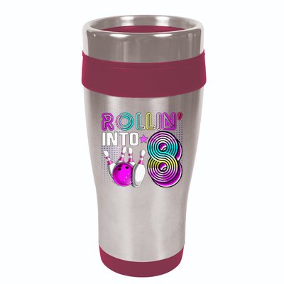 Rollin Into 8 Bowling Birthday Party 8th Birthday Retro Girl 16oz Travel Tumbler