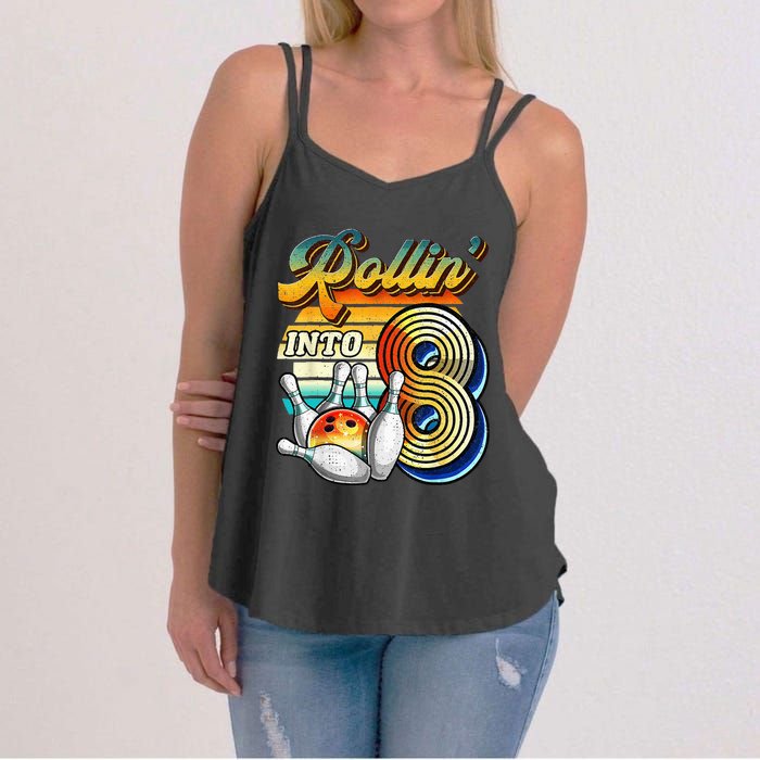 Rollin Into 8 Bowling Birthday Party 8th Birthday Women's Strappy Tank