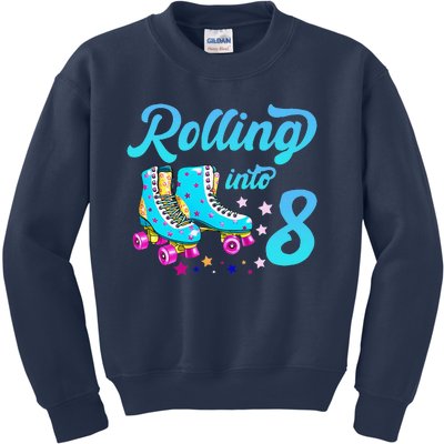 Rolling Into 8 Eighth Birthday Rollerblades 8 Years Old Kids Sweatshirt