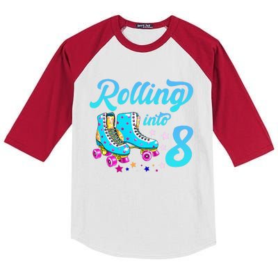 Rolling Into 8 Eighth Birthday Rollerblades 8 Years Old Kids Colorblock Raglan Jersey