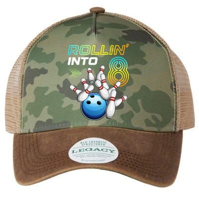 Rollin Into 8 Retro Bowling Birthday Party 8th Birthday Legacy Tie Dye Trucker Hat
