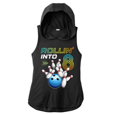 Rollin Into 8 Retro Bowling Birthday Party 8th Birthday Ladies PosiCharge Tri-Blend Wicking Draft Hoodie Tank