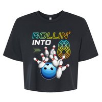 Rollin Into 8 Retro Bowling Birthday Party 8th Birthday Bella+Canvas Jersey Crop Tee