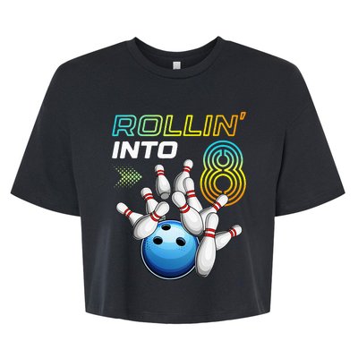 Rollin Into 8 Retro Bowling Birthday Party 8th Birthday Bella+Canvas Jersey Crop Tee