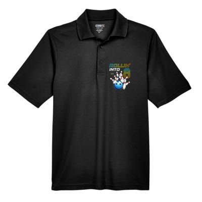 Rollin Into 8 Retro Bowling Birthday Party 8th Birthday Men's Origin Performance Pique Polo