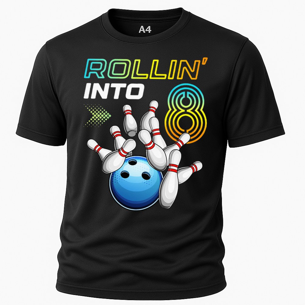 Rollin Into 8 Retro Bowling Birthday Party 8th Birthday Performance Shirt