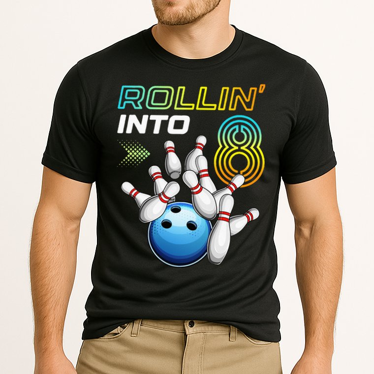 Rollin Into 8 Retro Bowling Birthday Party 8th Birthday Performance Shirt
