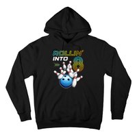 Rollin Into 8 Retro Bowling Birthday Party 8th Birthday Hoodie