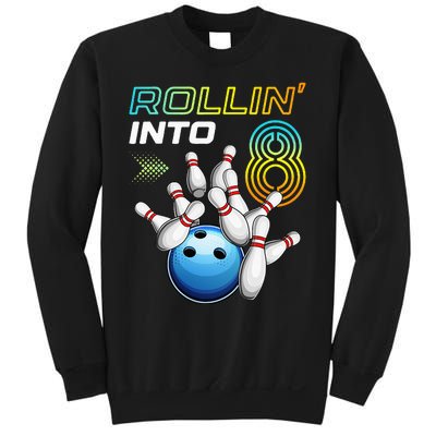 Rollin Into 8 Retro Bowling Birthday Party 8th Birthday Sweatshirt