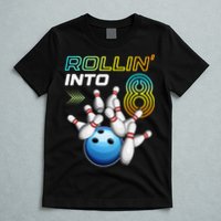Rollin Into 8 Retro Bowling Birthday Party 8th Birthday T-Shirt
