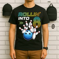 Rollin Into 8 Retro Bowling Birthday Party 8th Birthday T-Shirt