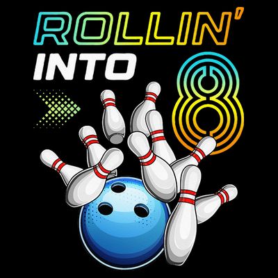 Rollin Into 8 Retro Bowling Birthday Party 8th Birthday T-Shirt