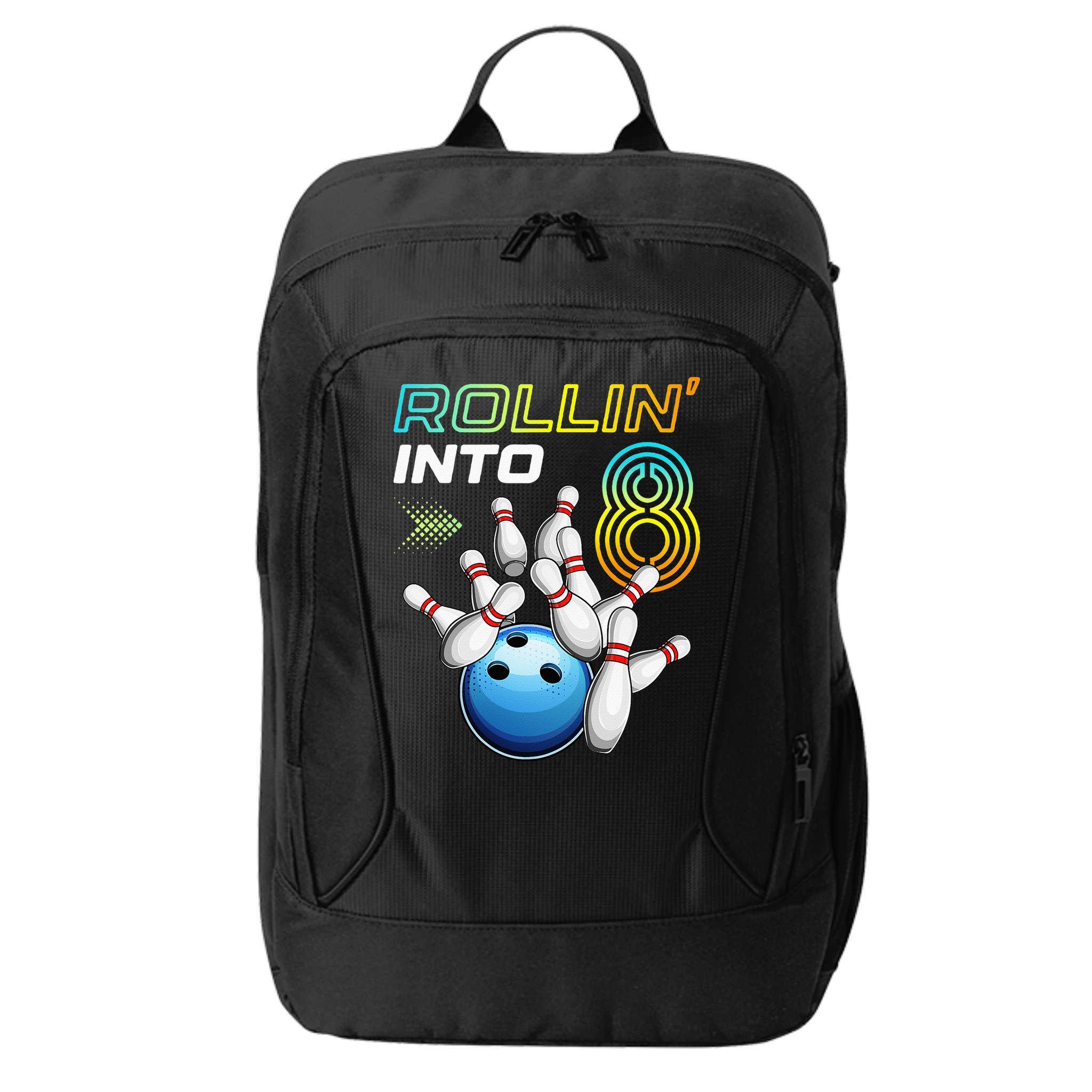 Rollin Into 8 Retro Bowling Birthday Party 8th Birthday City Backpack