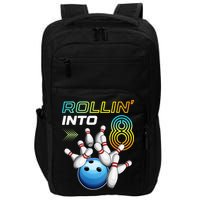 Rollin Into 8 Retro Bowling Birthday Party 8th Birthday Impact Tech Backpack