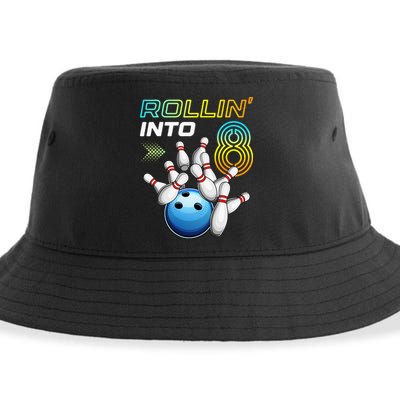 Rollin Into 8 Retro Bowling Birthday Party 8th Birthday Sustainable Bucket Hat