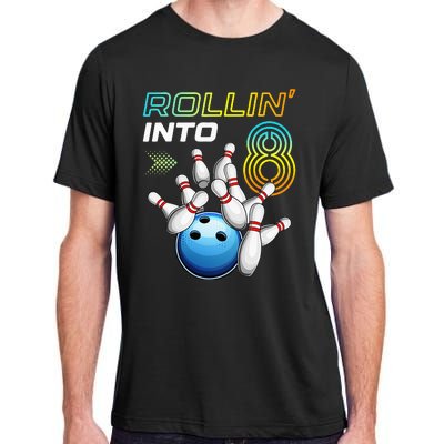 Rollin Into 8 Retro Bowling Birthday Party 8th Birthday Adult ChromaSoft Performance T-Shirt