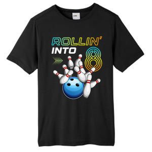 Rollin Into 8 Retro Bowling Birthday Party 8th Birthday Tall Fusion ChromaSoft Performance T-Shirt