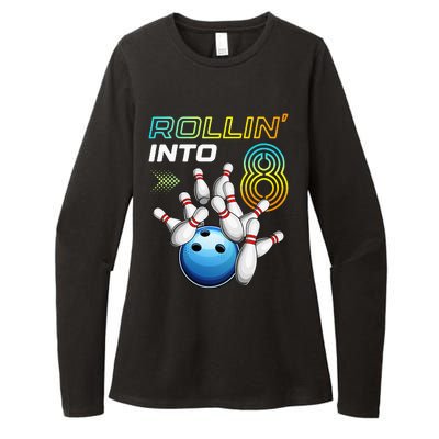 Rollin Into 8 Retro Bowling Birthday Party 8th Birthday Womens CVC Long Sleeve Shirt