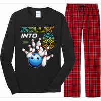 Rollin Into 8 Retro Bowling Birthday Party 8th Birthday Long Sleeve Pajama Set