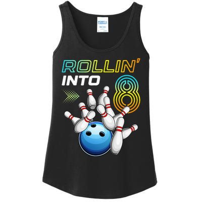 Rollin Into 8 Retro Bowling Birthday Party 8th Birthday Ladies Essential Tank