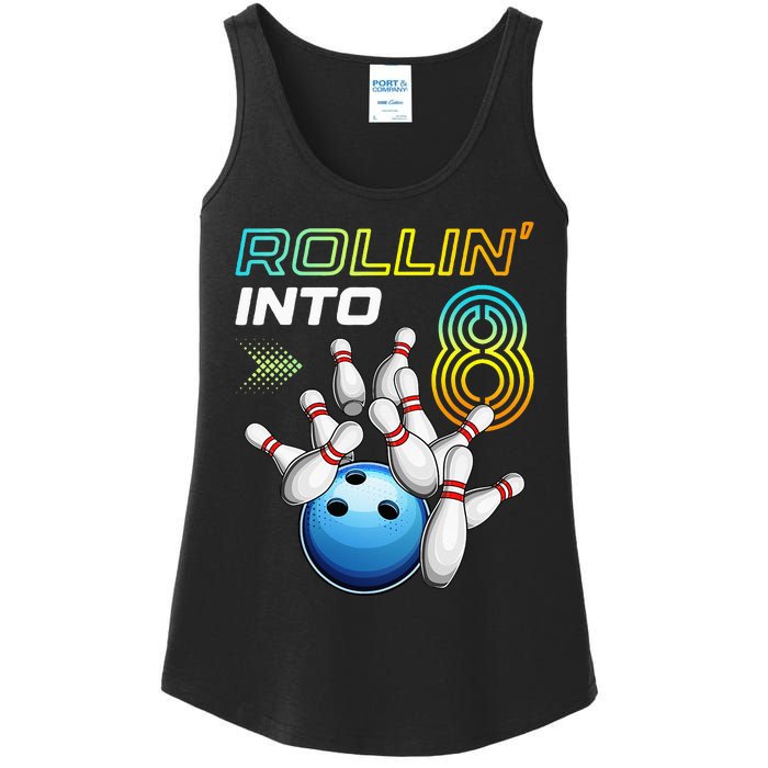 Rollin Into 8 Retro Bowling Birthday Party 8th Birthday Ladies Essential Tank