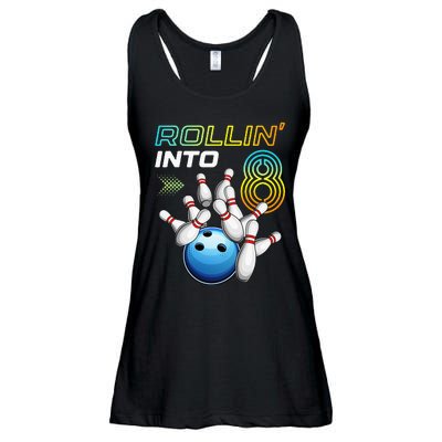 Rollin Into 8 Retro Bowling Birthday Party 8th Birthday Ladies Essential Flowy Tank