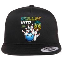 Rollin Into 8 Retro Bowling Birthday Party 8th Birthday Flatbill Hat