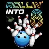Rollin Into 8 Retro Bowling Birthday Party 8th Birthday Flatbill Hat