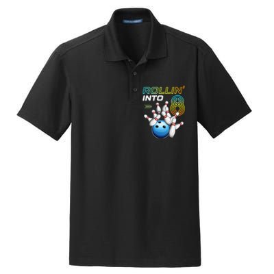 Rollin Into 8 Retro Bowling Birthday Party 8th Birthday Dry Zone Grid Polo