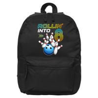 Rollin Into 8 Retro Bowling Birthday Party 8th Birthday 16 in Basic Backpack