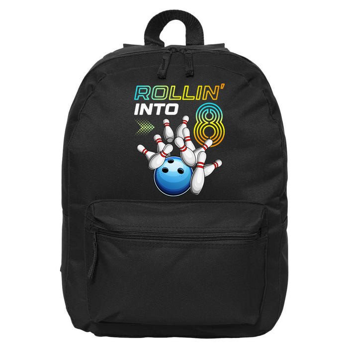 Rollin Into 8 Retro Bowling Birthday Party 8th Birthday 16 in Basic Backpack