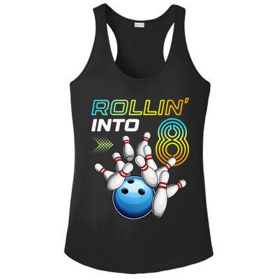 Rollin Into 8 Retro Bowling Birthday Party 8th Birthday Ladies PosiCharge Competitor Racerback Tank