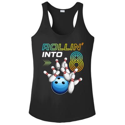 Rollin Into 8 Retro Bowling Birthday Party 8th Birthday Ladies PosiCharge Competitor Racerback Tank