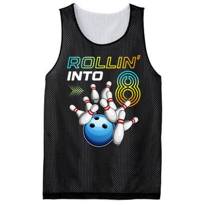 Rollin Into 8 Retro Bowling Birthday Party 8th Birthday Mesh Reversible Basketball Jersey Tank