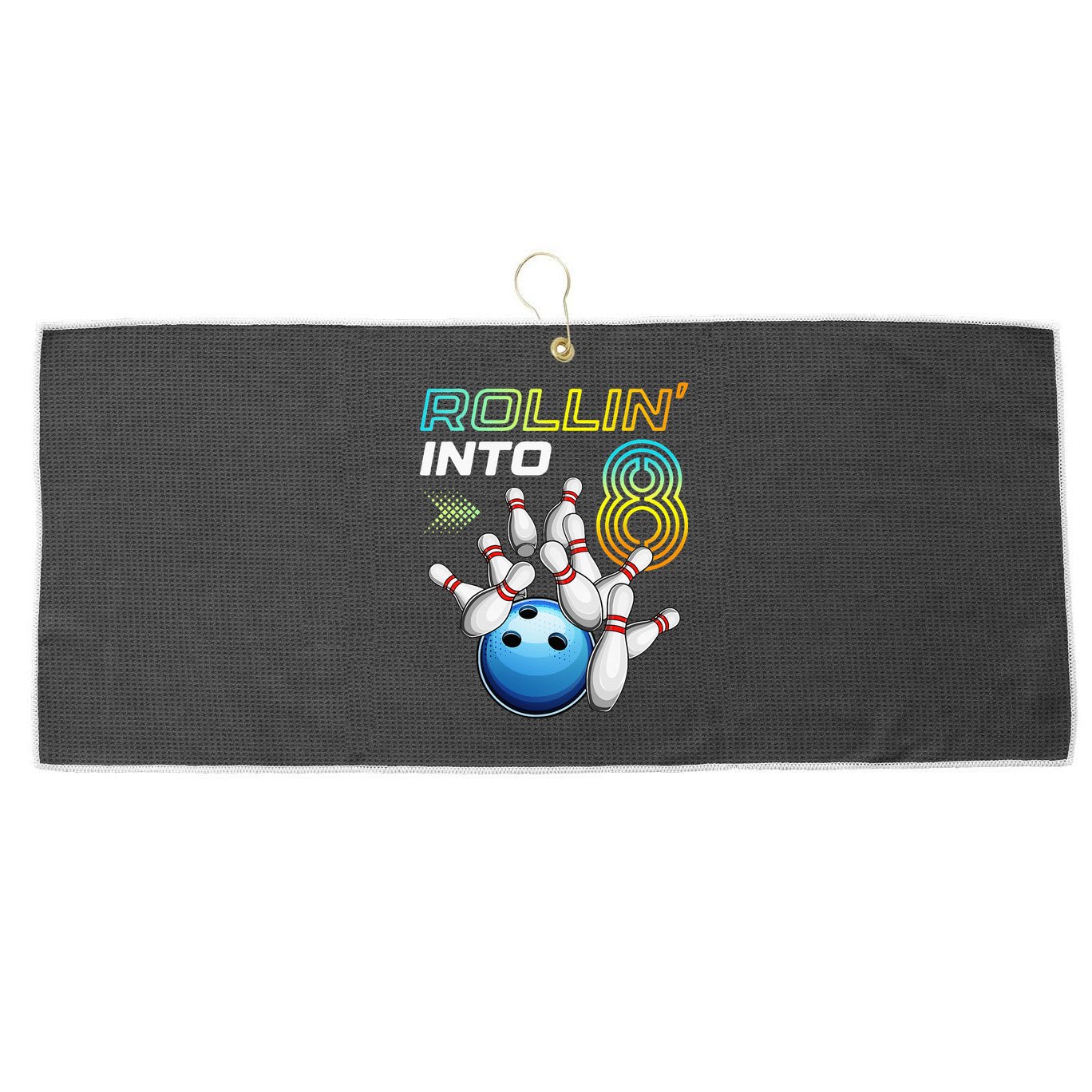 Rollin Into 8 Retro Bowling Birthday Party 8th Birthday Large Microfiber Waffle Golf Towel
