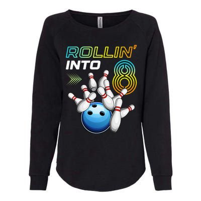 Rollin Into 8 Retro Bowling Birthday Party 8th Birthday Womens California Wash Sweatshirt