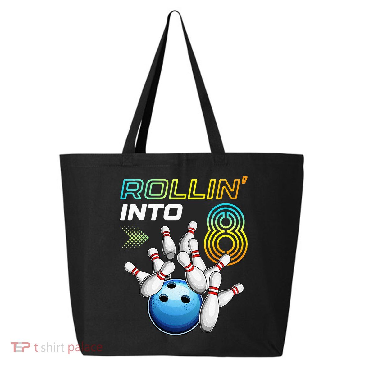 Rollin Into 8 Retro Bowling Birthday Party 8th Birthday 25L Jumbo Tote