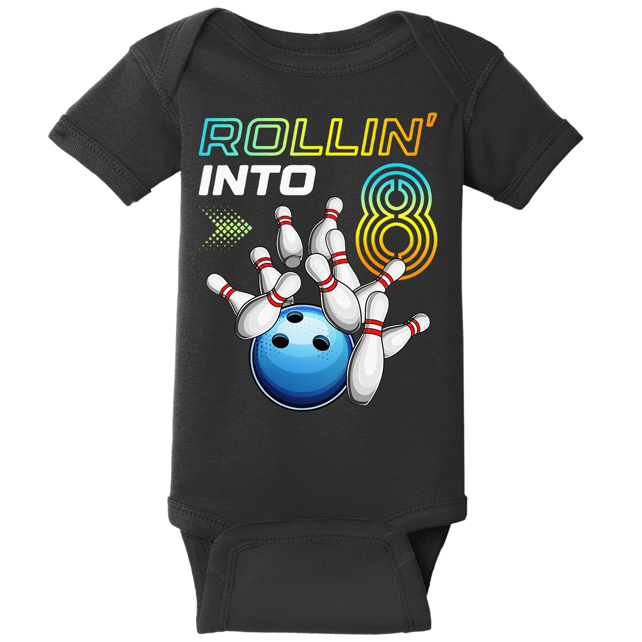 Rollin Into 8 Retro Bowling Birthday Party 8th Birthday Baby Bodysuit