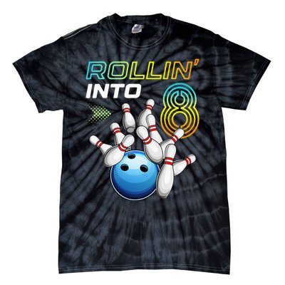 Rollin Into 8 Retro Bowling Birthday Party 8th Birthday Tie-Dye T-Shirt