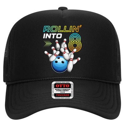 Rollin Into 8 Retro Bowling Birthday Party 8th Birthday Trucker Hat