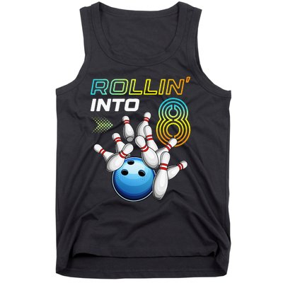 Rollin Into 8 Retro Bowling Birthday Party 8th Birthday Tank Top