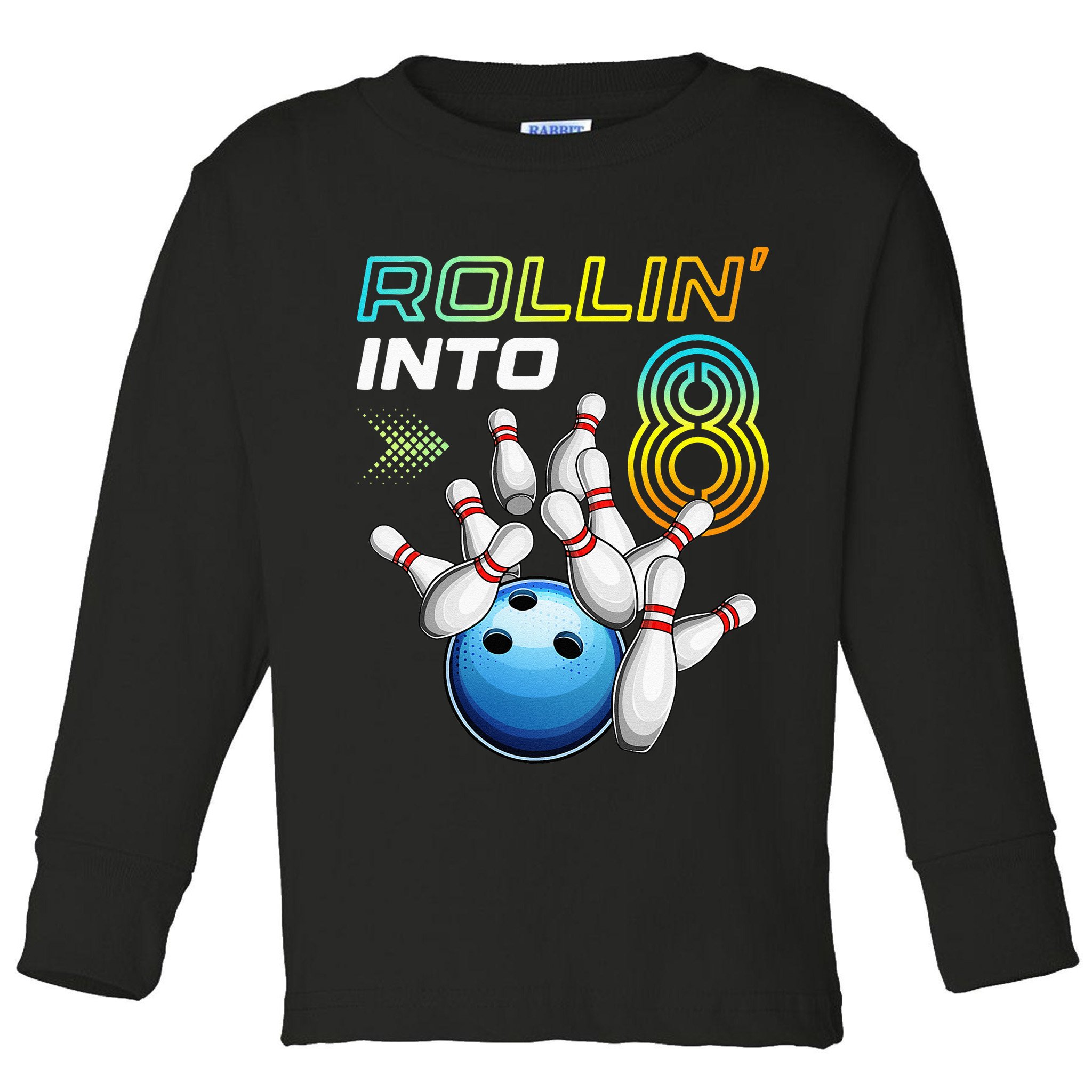 Rollin Into 8 Retro Bowling Birthday Party 8th Birthday Toddler Long Sleeve Shirt